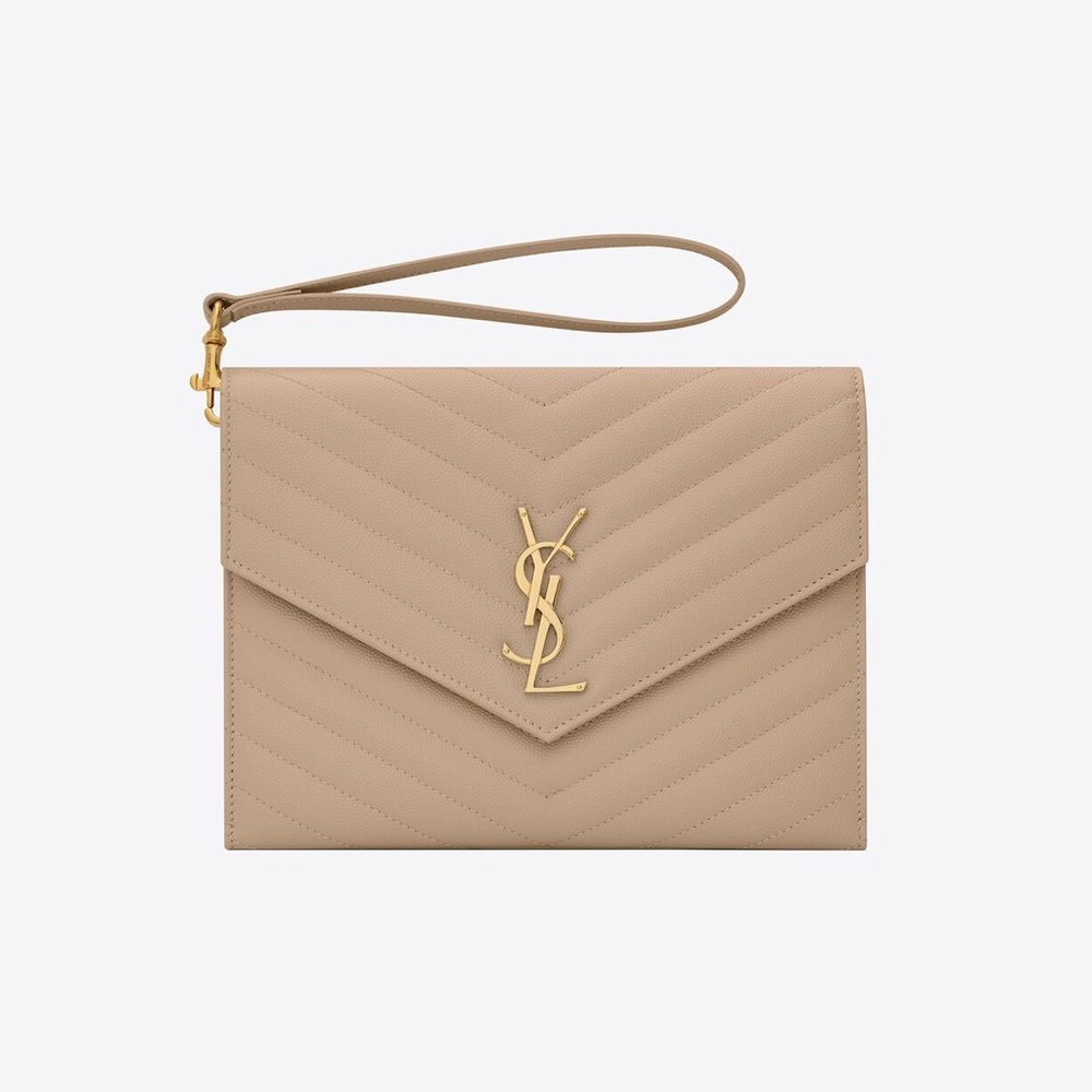 YSL CASSANDRE MATELASSÉ FLAP POUCH IN QUILTED GRAIN DE POUDRE EMBOSSED LEATHER